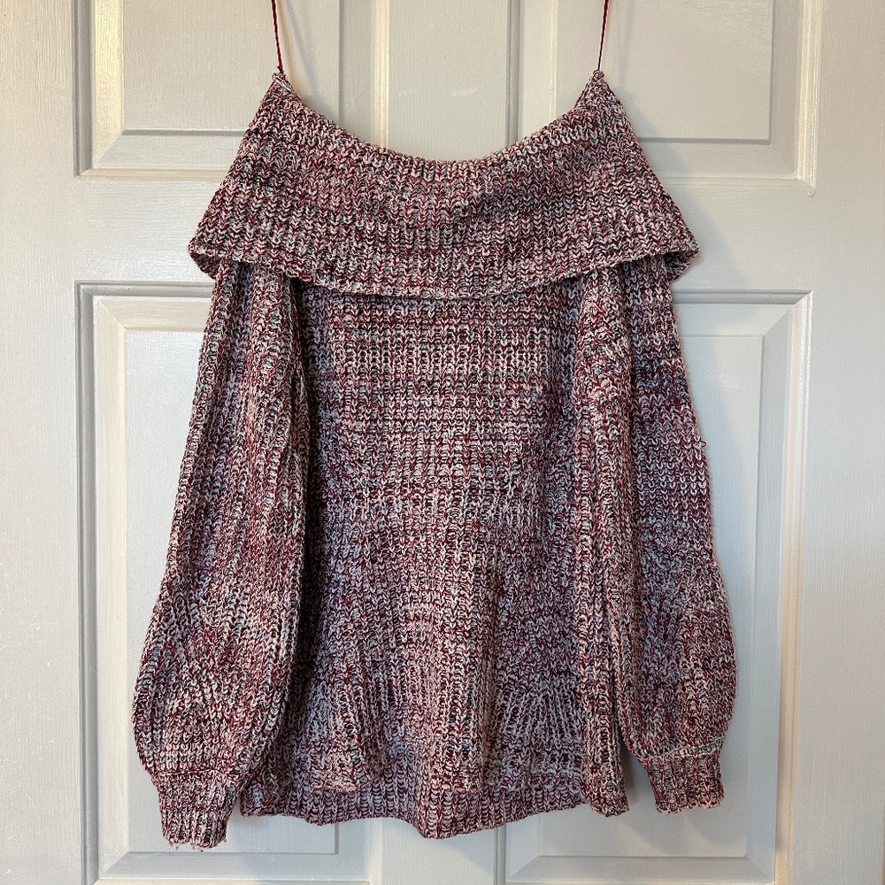 American Rag Womens Knit Sweater Off The Shoulder Cowl Neck Balloon Sleeve Small